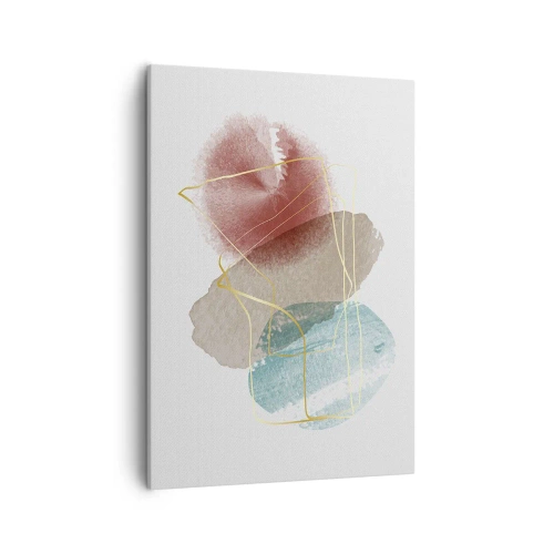 Impression sur toile - Image sur toile - Formes abstraites aux couleurs délicates et aux lignes dorées - 50x70cm - Coraux de l'espace - Décoration murale moderne pour le salon et la chambre ARTTOR