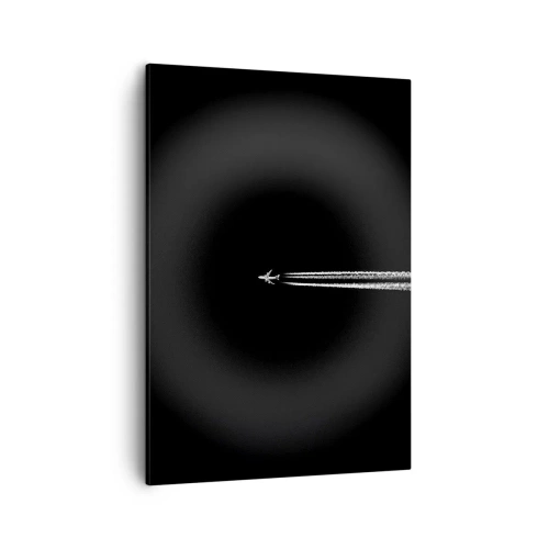 Impression sur toile - Image sur toile - Un avion à réaction avec une traînée de condensation visible sur fond noir - 50x70cm - Dans une autre dimension - Décoration murale moderne pour le salon et la chambre ARTTOR