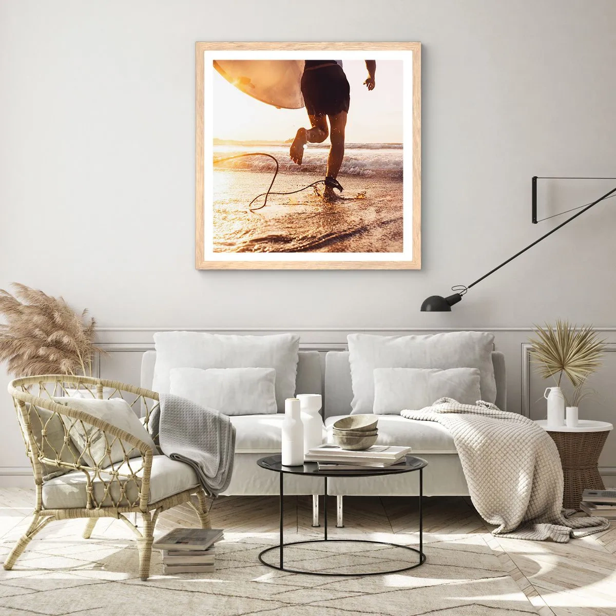 Affiche dans un chêne clair - Poster - A la rencontre des vagues - 50x50 cm