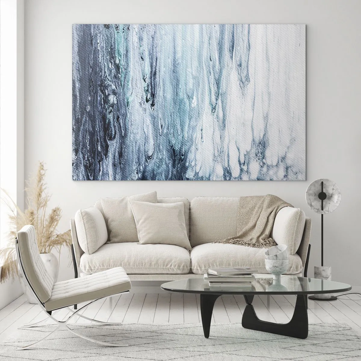 Impression sur verre - Image sur verre - Un motif abstrait ressemblant à des ruisseaux d'eau dans des tons de bleu. - 120x80cm - Une glace bleue - Décoration murale moderne pour le salon et la chambre ARTTOR