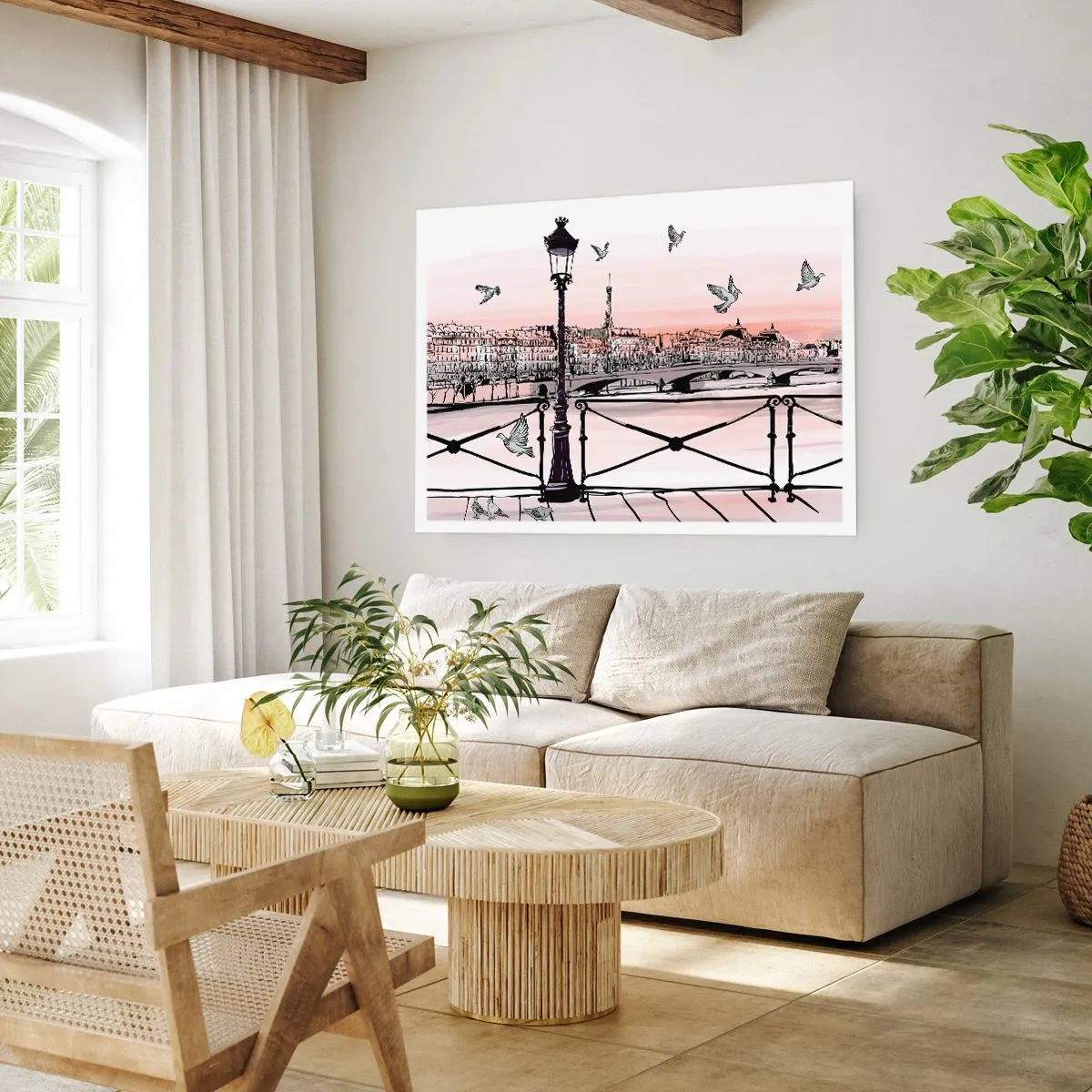 Affiche - Poster - Vue parisienne avec une lanterne et un pont - 100x70cm - Sur les toits de Paris - Décoration murale moderne pour le salon et la chambre ARTTOR