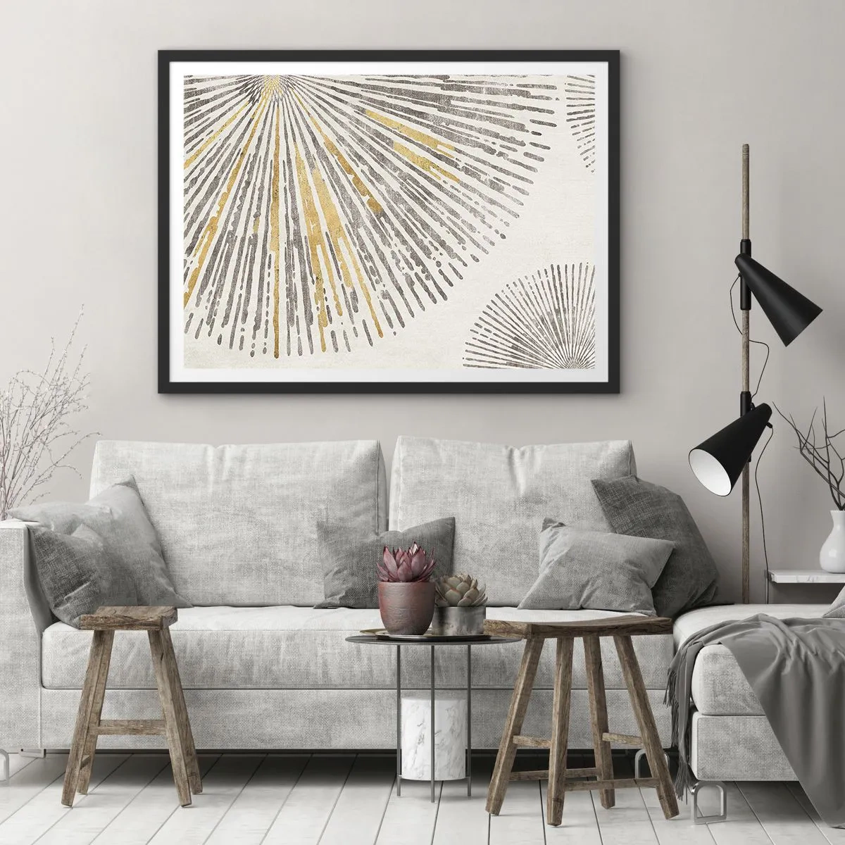 Affiche dans un cadre noir - Poster - Motif abstrait en forme de rayon - 70x50cm - La beauté du rayon - Décoration murale moderne pour le salon et la chambre ARTTOR