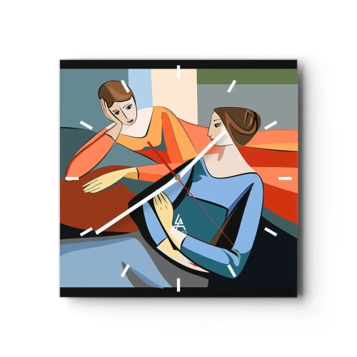 Horloge murale - Pendule murale - Illustration abstraite de deux femmes dans le style cubiste - 30x30cm - Un moment de confiance - Décoration murale moderne pour le salon et la chambre ARTTOR