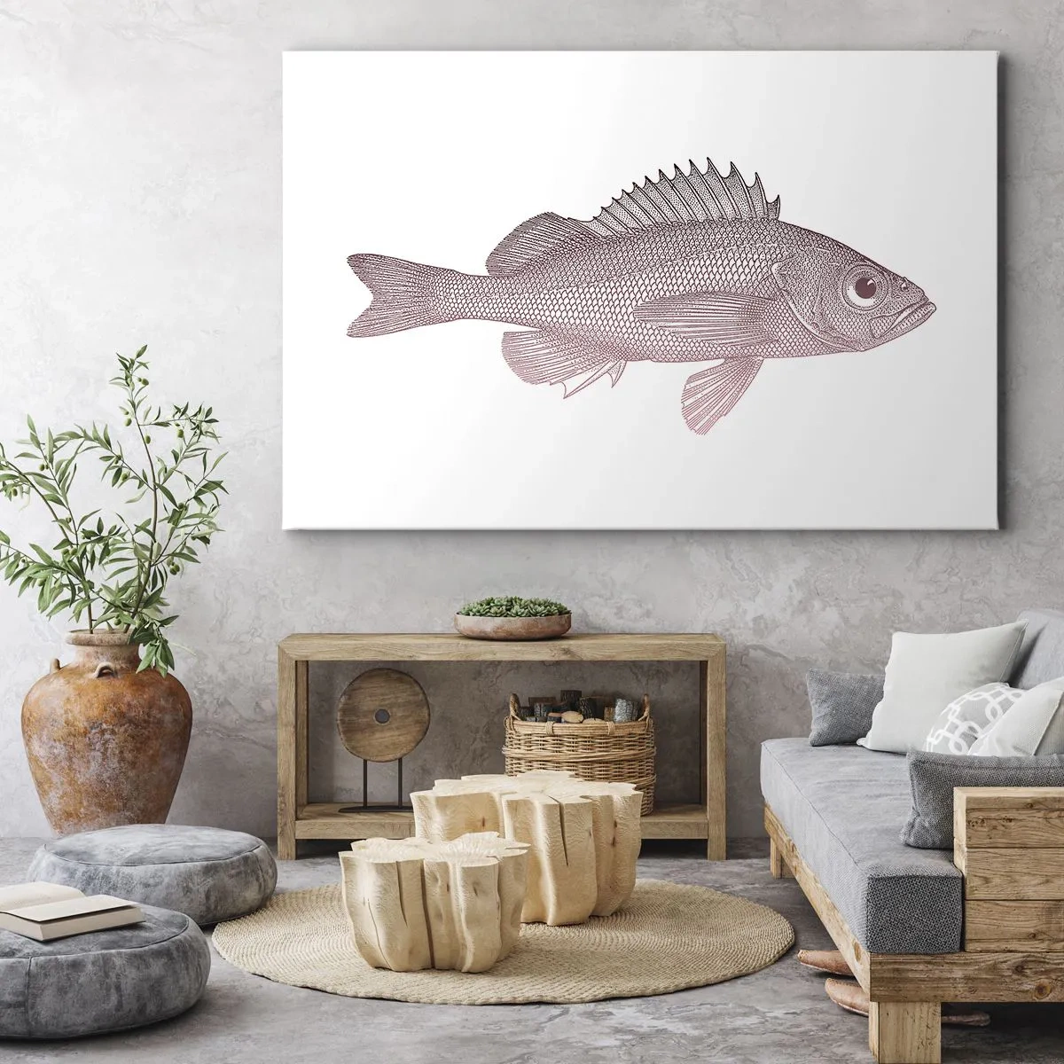 Impression sur toile - Image sur toile - Illustration détaillée d'un poisson sur fond blanc - 70x50cm - Poisson aux grands yeux - Décoration murale moderne pour le salon et la chambre ARTTOR