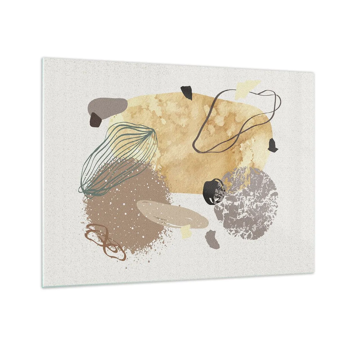 Impression sur verre - Image sur verre - Abstraction beige et marron aux formes irrégulières - 70x50cm - Plumcologie appliquée - Décoration murale moderne pour le salon et la chambre ARTTOR