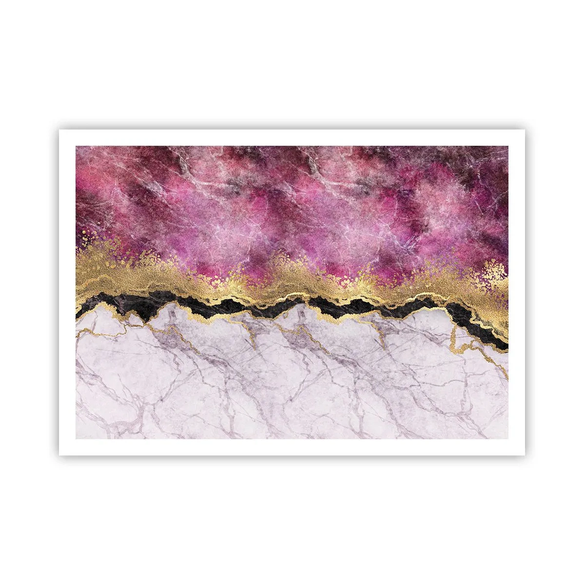 Affiche - Poster - Marbre abstrait dans des tons de rose avec des accents dorés - 100x70cm - À la frontière - Décoration murale moderne pour le salon et la chambre ARTTOR