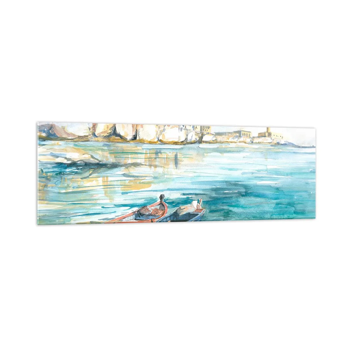 Impression sur verre - Image sur verre - Un paysage balnéaire pittoresque avec des bateaux sur l'eau - 160x50cm - Paysage dans l'azur - Décoration murale moderne pour le salon et la chambre ARTTOR