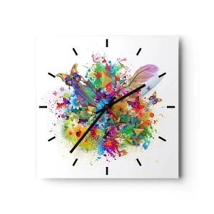 Horloge murale - Pendule murale - Motif coloré avec des fleurs et des papillons - 30x30cm - Un bouquet de joie - Décoration murale moderne pour le salon et la chambre ARTTOR