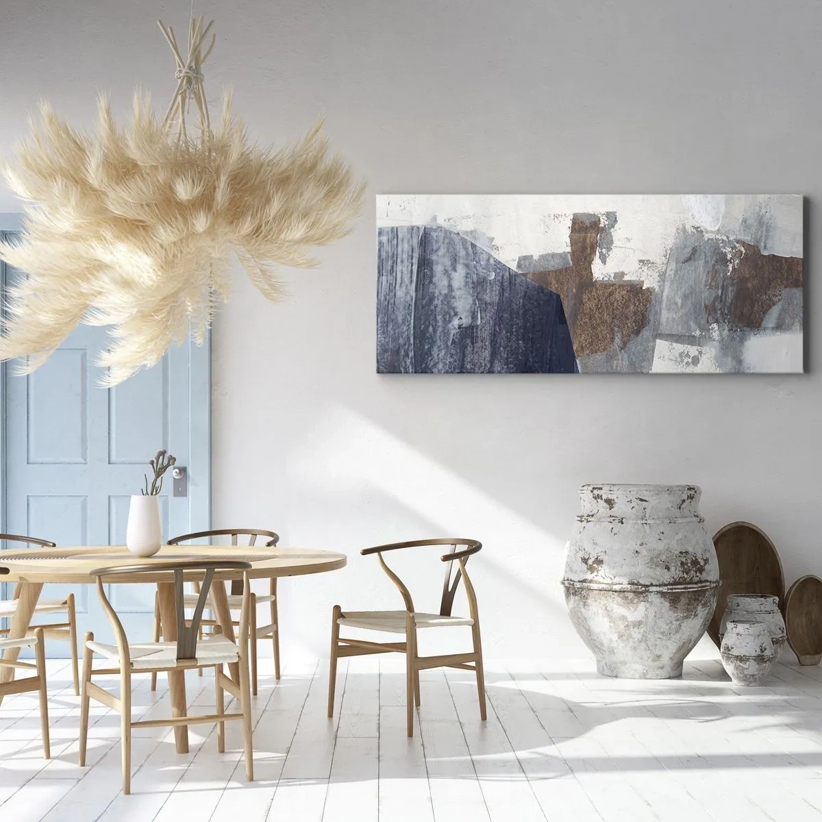 Impression sur toile - Image sur toile - Formes abstraites dans des tons de bleu et de marron - 120x50cm - Formes bleues et brunes - Décoration murale moderne pour le salon et la chambre ARTTOR