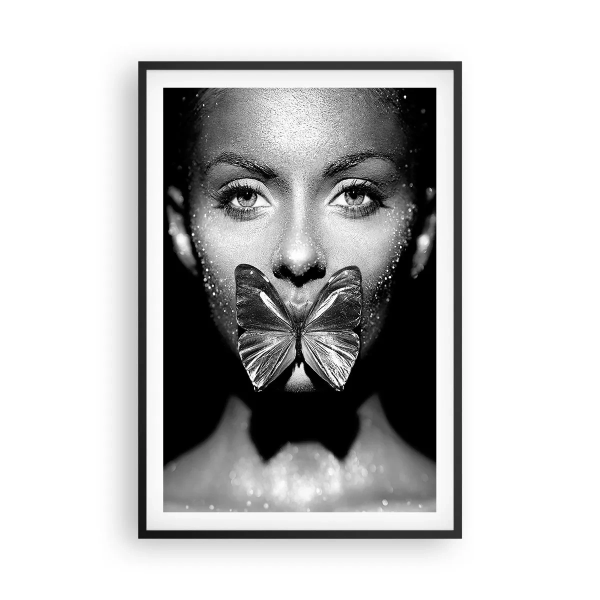 Affiche dans un cadre noir - Poster - Baiser papillon - 61x91 cm