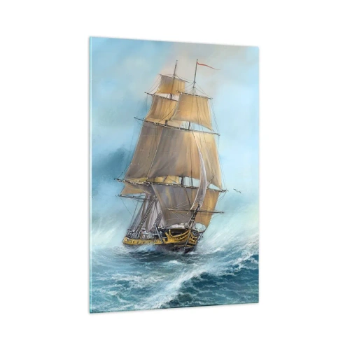 Impression sur verre - Image sur verre - Un voilier sur une mer agitée - 70x100cm - Se précipitant sur les vagues - Décoration murale moderne pour le salon et la chambre ARTTOR