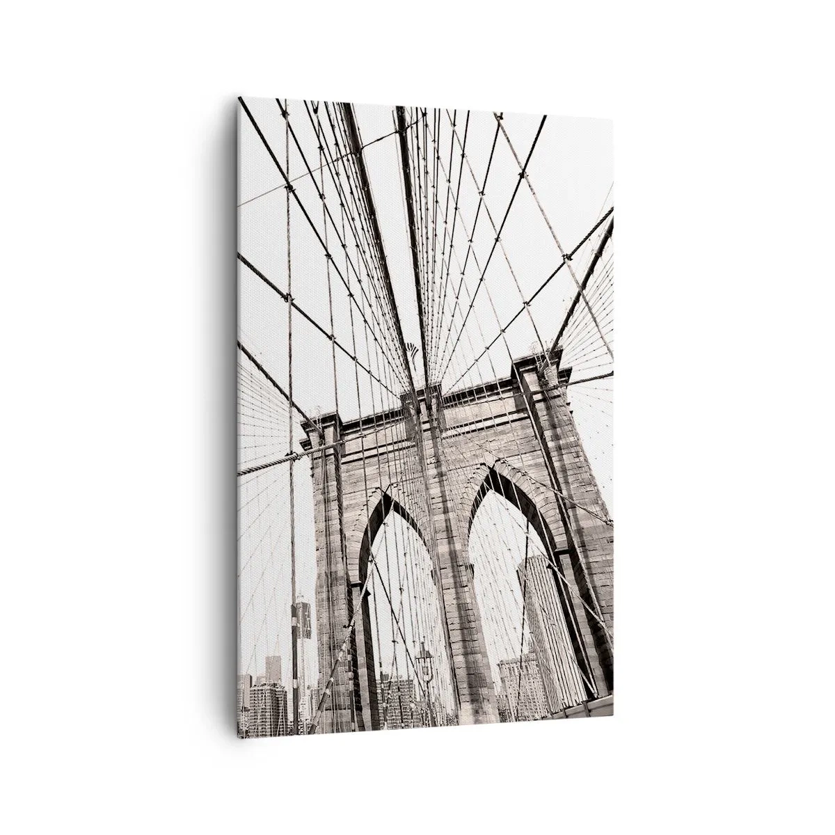 Impression sur toile - Image sur toile - Le pont de Brooklyn en monochrome - 80x120cm - Cathédrale New Yorkaise - Décoration murale moderne pour le salon et la chambre ARTTOR