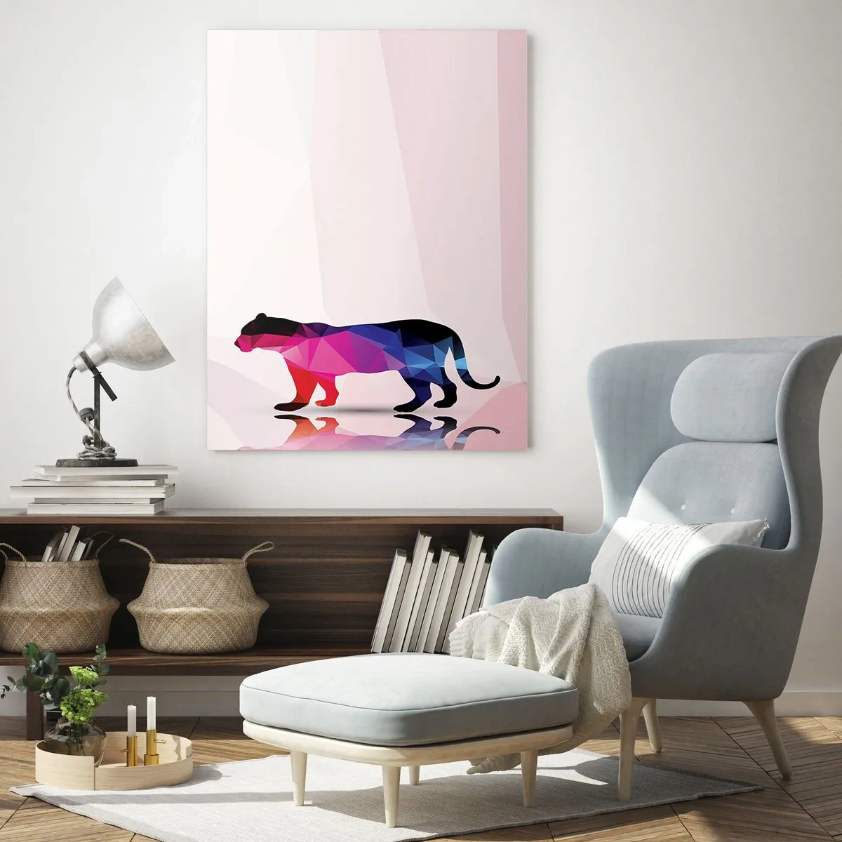 Impression sur verre - Image sur verre - Panthère géométrique dans une abstraction colorée - 50x70cm - Panthère de diamant - Décoration murale moderne pour le salon et la chambre ARTTOR