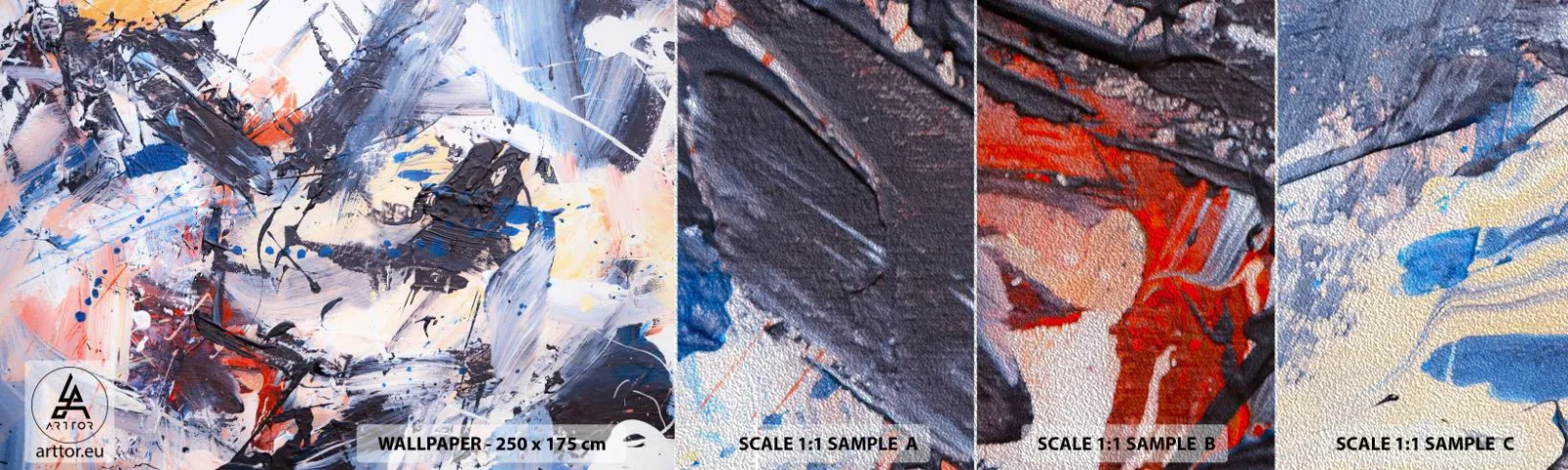 Échantillon de Papier Peint Premium Sand - La danse folle de l'abstrait - Abstraction, Morceau, Peinture - 100x30 cm