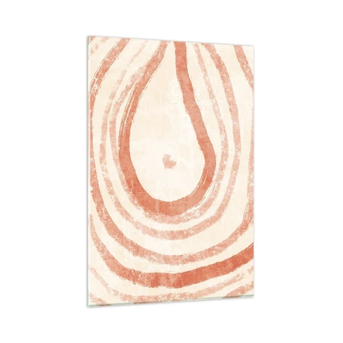 Impression sur verre - Image sur verre - Un motif abstrait de lignes concentriques dans des tons de terre cuite. - 80x120cm - Cercles de corail – composition - Décoration murale moderne pour le salon et la chambre ARTTOR