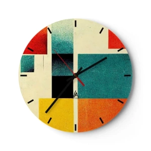 Horloge murale - Pendule murale - Composition géométrique de rectangles colorés sur fond clair - 30x30cm - Abstraction géométrique – bonne énergie - Décoration murale moderne pour le salon, la cuisine et la chambre ARTTOR