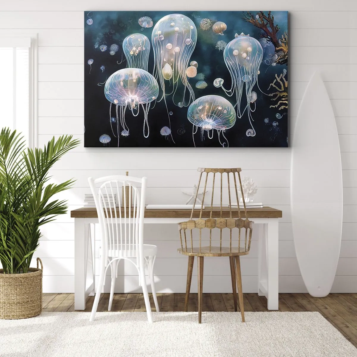 Impression sur toile - Image sur toile - Méduses délicates dans le monde sous-marin - 120x80cm - Ballon sous-marin - Décoration murale moderne pour le salon et la chambre ARTTOR