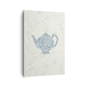Impression sur toile - Image sur toile - Dessin décoratif d'une théière avec des ornements bleus - 70x100cm - Le charme du thé - Décoration murale moderne pour le salon et la chambre ARTTOR