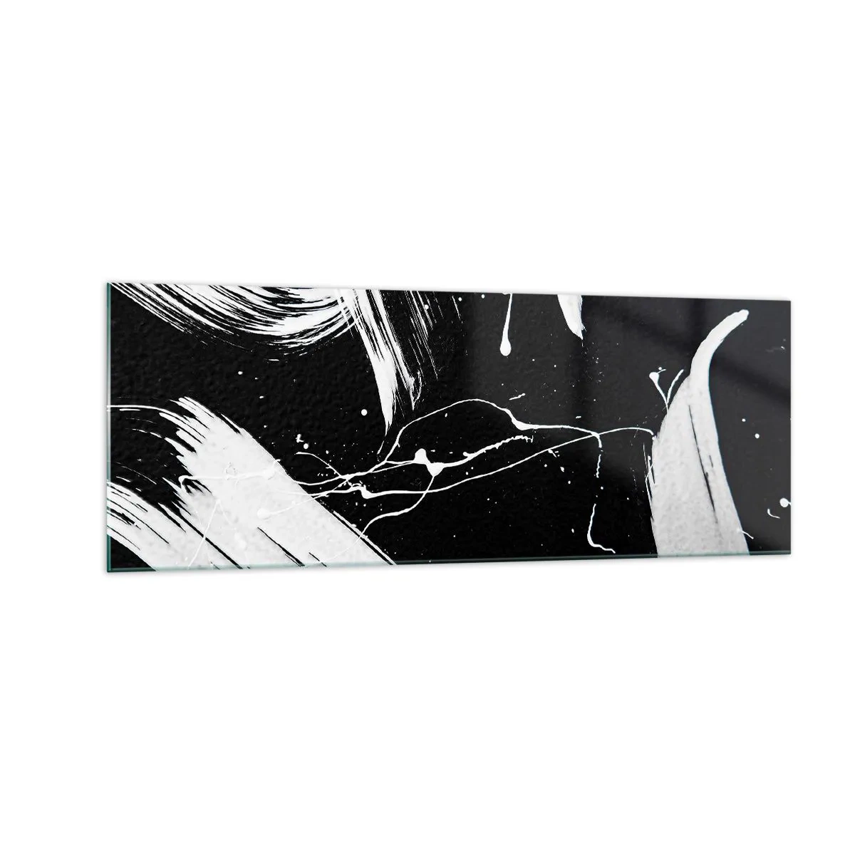 Impression sur verre - Image sur verre - Traits blancs abstraits sur fond noir - 140x50cm - Briser les ténèbres - Décoration murale moderne pour le salon et la chambre ARTTOR