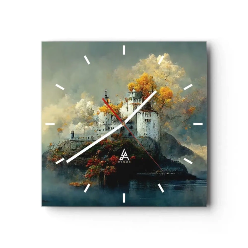 Horloge murale - Pendule murale - Un château sur une colline entouré d'arbres d'automne - 30x30cm - Le début d'une histoire romantique - Décoration murale moderne pour le salon et la chambre ARTTOR
