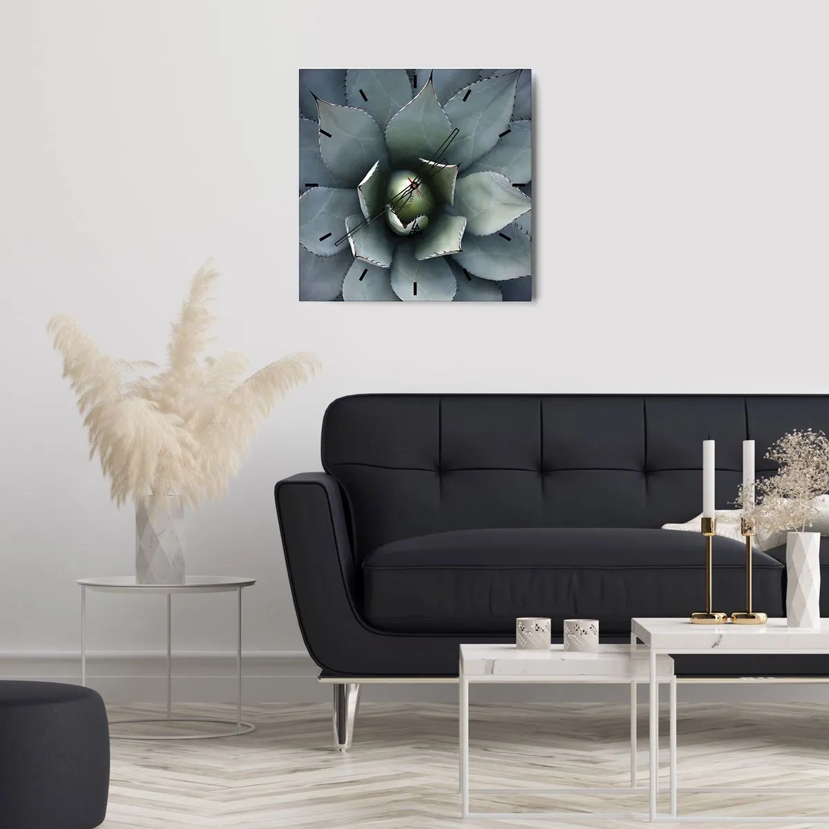 Horloge murale - Pendule murale - Gros plan d'une rosette d'agave aux délicates nuances de vert - 30x30cm - Wabi et observe - Décoration murale moderne pour le salon et la chambre ARTTOR