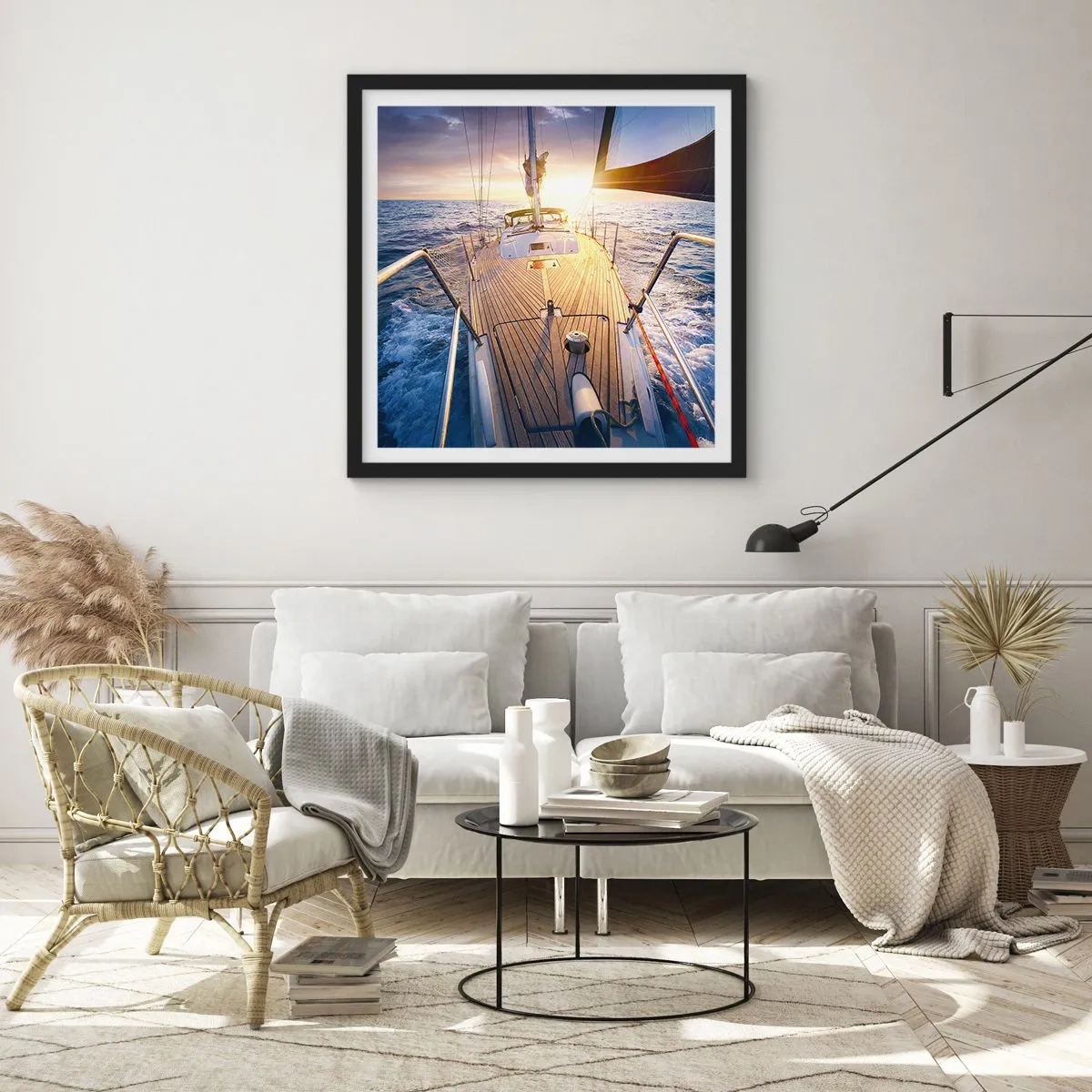 Affiche dans un cadre noir - Poster - Courir sur les vagues - 60x60 cm