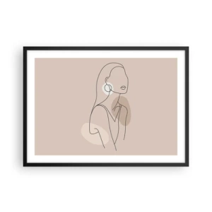 Affiche dans un cadre noir - Poster - Illustration minimaliste d'une femme avec des contours sur fond beige - 70x50cm - Icone féminin - Décoration murale moderne pour le salon et la chambre ARTTOR