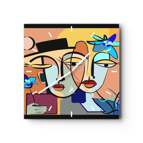 Horloge murale - Pendule murale - Portraits cubistes aux couleurs vives avec un motif floral - 30x30cm - Le Rendez-vous de Picasso - Décoration murale moderne pour le salon et la chambre ARTTOR