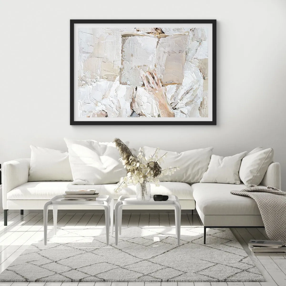 Affiche dans un cadre noir - Poster - Une peinture impressionniste d'une main tenant un livre ouvert. - 70x50cm - Dans un autre monde - Décoration murale moderne pour le salon et la chambre ARTTOR