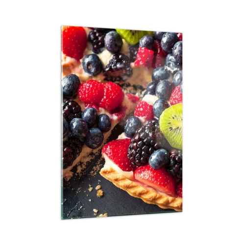 Impression sur verre - Image sur verre - Tarte aux fruits aux myrtilles, kiwi et fraises - 50x70cm - Dolce vita! - Décoration murale moderne pour le salon et la chambre ARTTOR