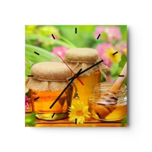 Horloge murale - Pendule murale - Pots de miel avec des fleurs sur fond de jardin d'été - 30x30cm - Doux et fleuri - Décoration murale moderne pour le salon et la chambre ARTTOR