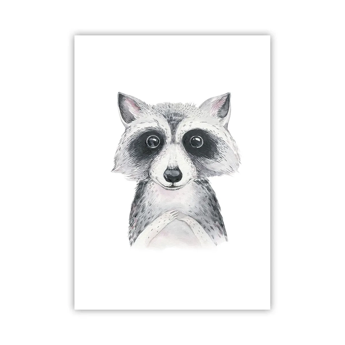 Affiche - Poster - Un raton laveur mignon représenté sur un fond blanc - 50x70cm - Un moment pour s'émouvoir - Décoration murale moderne pour le salon et la chambre ARTTOR