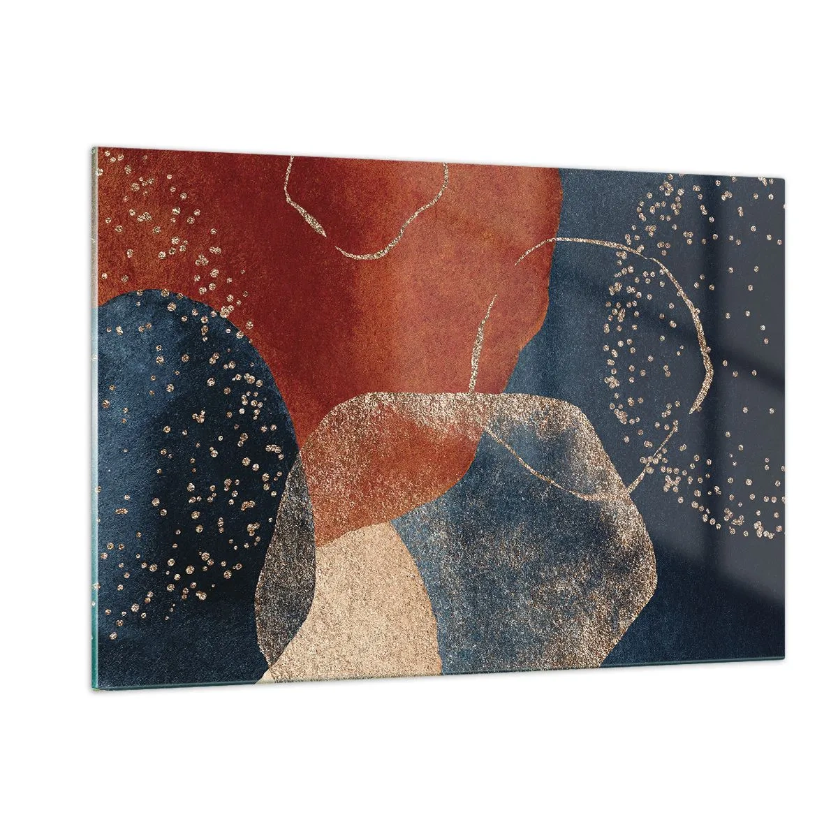 Impression sur verre - Image sur verre - Formes abstraites dans des tons bleu marine et cuivre - 120x80cm - La légèreté de l'être - Décoration murale moderne pour le salon et la chambre ARTTOR