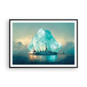 Affiche dans un cadre noir - Poster - Un navire avec un iceberg majestueux en arrière-plan - 100x70cm - Diamant arctique - Décoration murale moderne pour le salon et la chambre ARTTOR