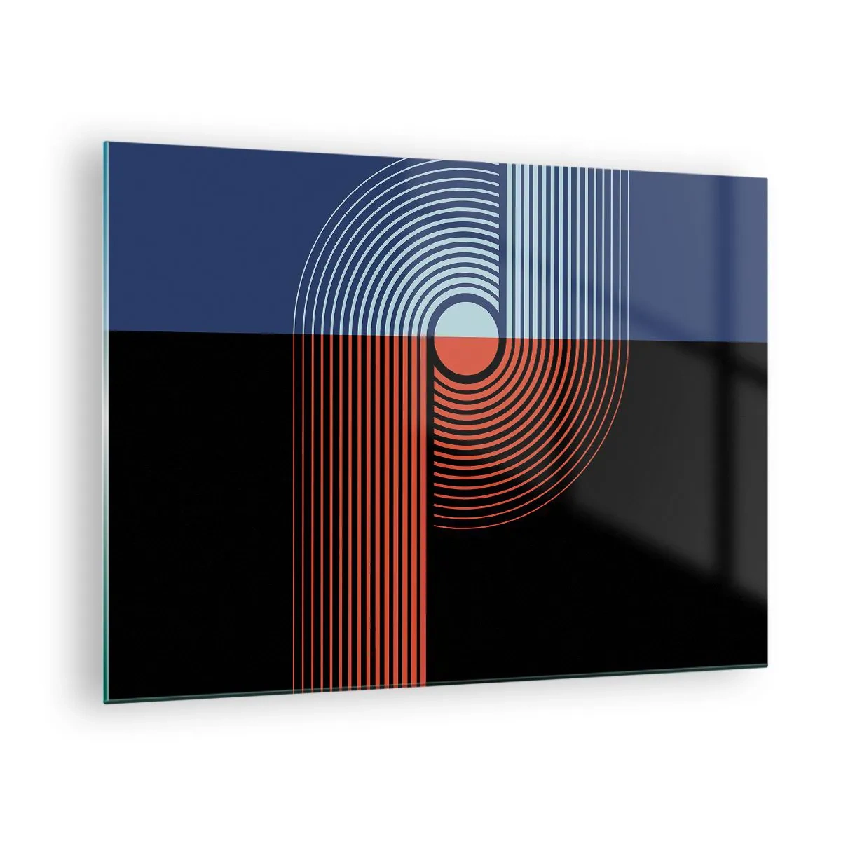 Impression sur verre - Image sur verre - Graphiques géométriques modernes aux couleurs contrastées - 70x50cm - Dans une étreinte géométrique - Décoration murale moderne pour le salon et la chambre ARTTOR
