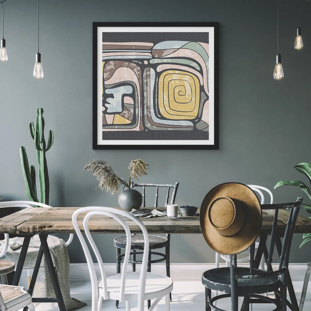 Affiche dans un cadre noir - Poster - L'abstraction dans l'esprit précolombien - 60x60 cm