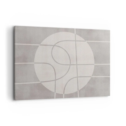 Impression sur toile - Image sur toile - Motif géométrique dans les tons de gris et de blanc - 100x70cm - Circulaire et tout droit - Décoration murale moderne pour le salon et la chambre ARTTOR