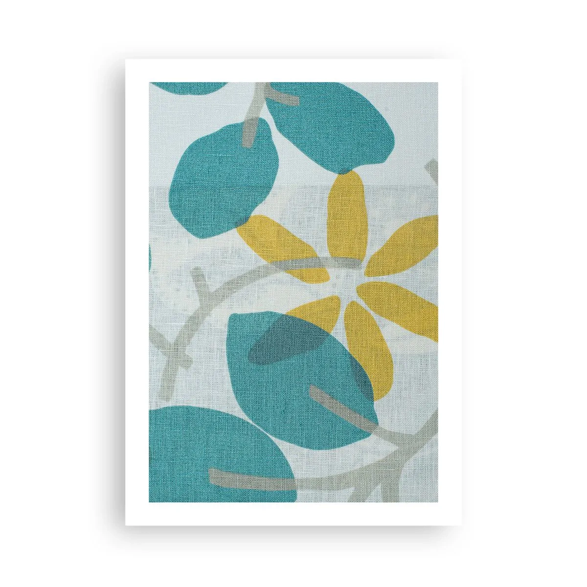 Affiche - Poster - Graphismes botaniques modernes dans des tons de bleu et de jaune - 50x70cm - Wśród lazurowych liści - Décoration murale moderne pour le salon et la chambre ARTTOR