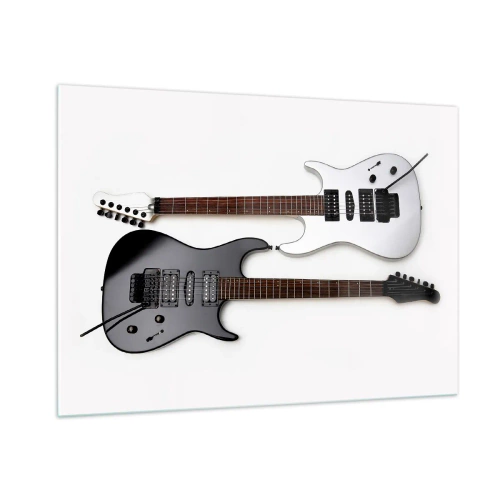 Impression sur verre - Image sur verre - Guitares électriques noires et blanches sur fond blanc - 100x70cm - Harmonie des formes - Décoration murale moderne pour le salon et la chambre ARTTOR