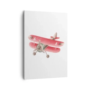 Impression sur toile - Image sur toile - Avion rétro rouge sur fond blanc - 50x70cm - Prêt pour les hauts vols - Décoration murale moderne pour le salon et la chambre ARTTOR