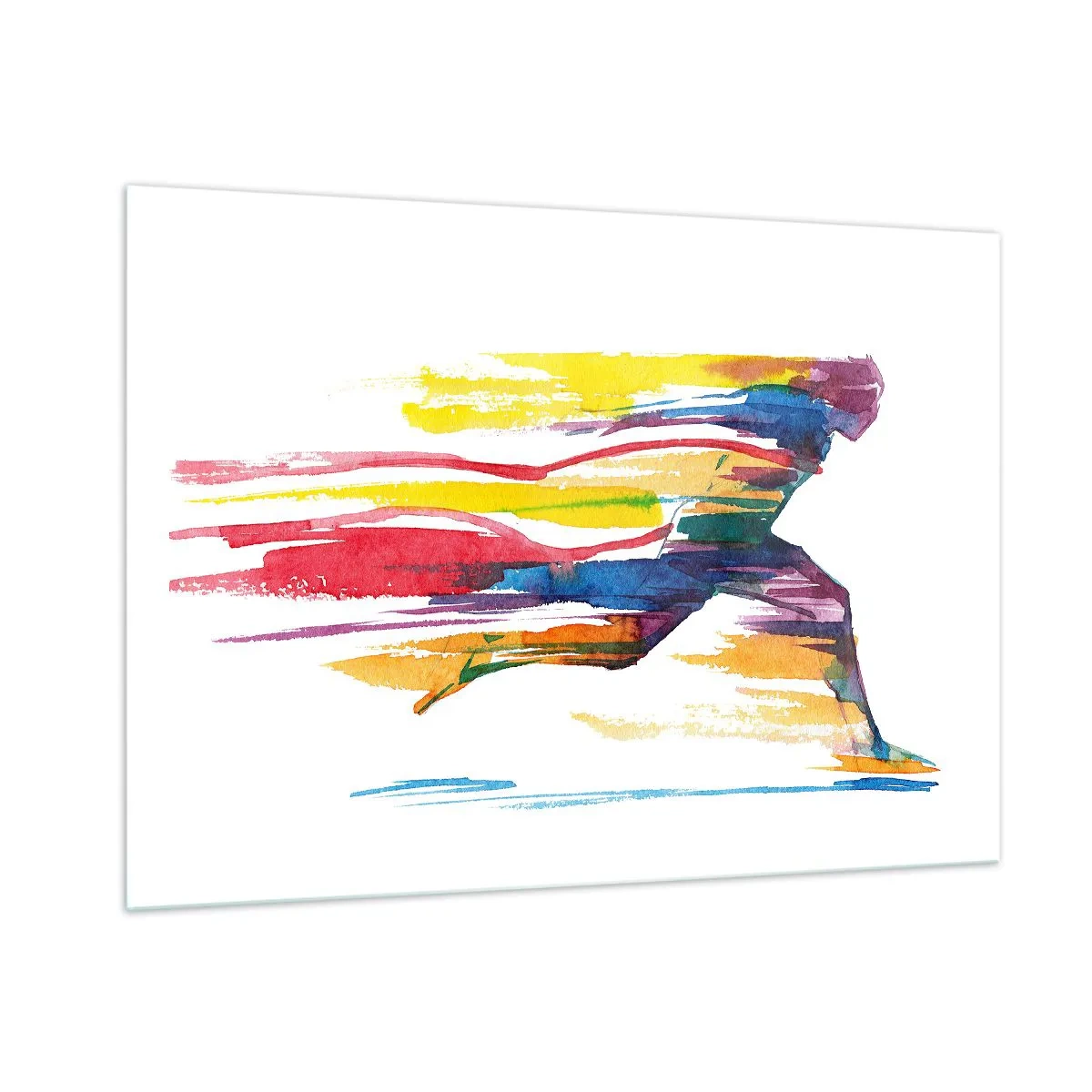 Impression sur verre - Image sur verre - Silhouette abstraite d'un coureur aux couleurs dynamiques - 100x70cm - Courir à travers l'arc-en-ciel - Décoration murale moderne pour le salon et la chambre ARTTOR
