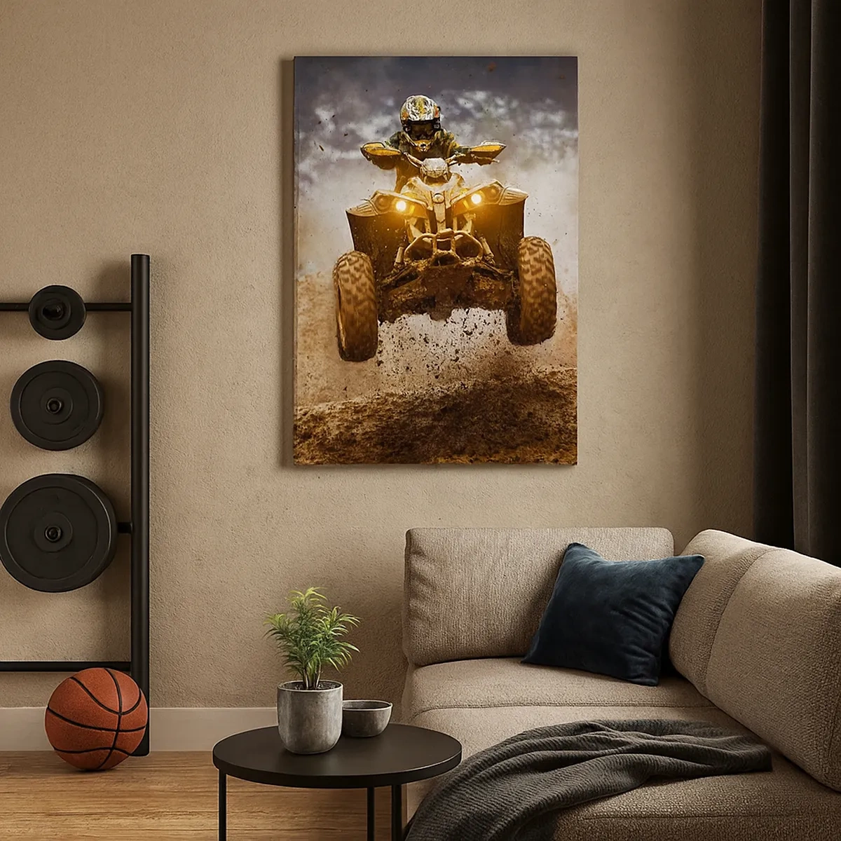 Impression sur toile - Image sur toile - Quad extrême sur terrain boueux - 50x70cm - No risk no fun - Décoration murale moderne pour le salon et la chambre ARTTOR