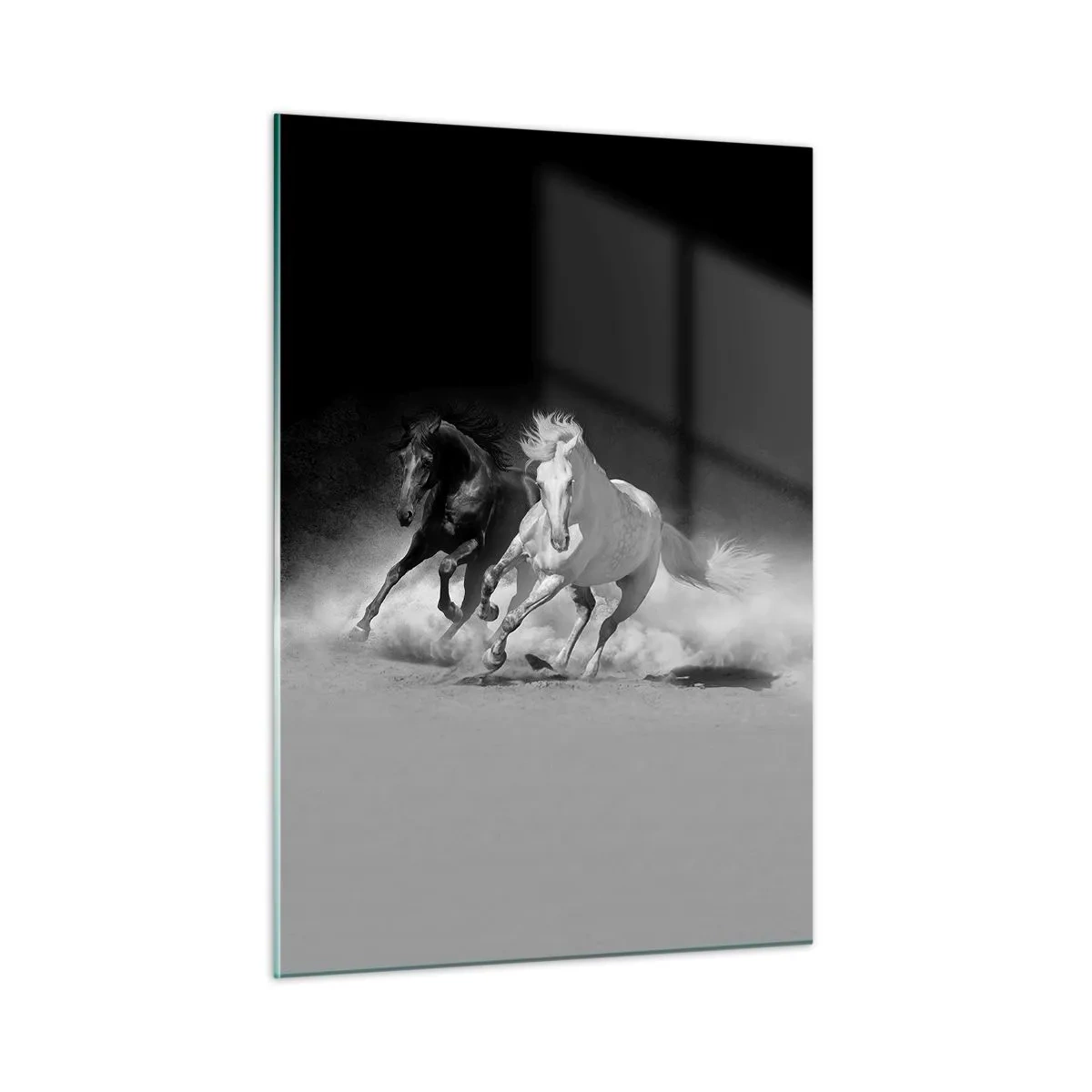 Impression sur verre - Image sur verre - Chevaux au galop en noir et blanc - 50x70cm - Galop de la liberté - Décoration murale moderne pour le salon et la chambre ARTTOR