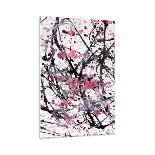 Impression sur verre - Image sur verre - Motif abstrait dans les tons de rose, noir et blanc - 80x120cm - La nature éphémère de la vie - Décoration murale moderne pour le salon et la chambre ARTTOR