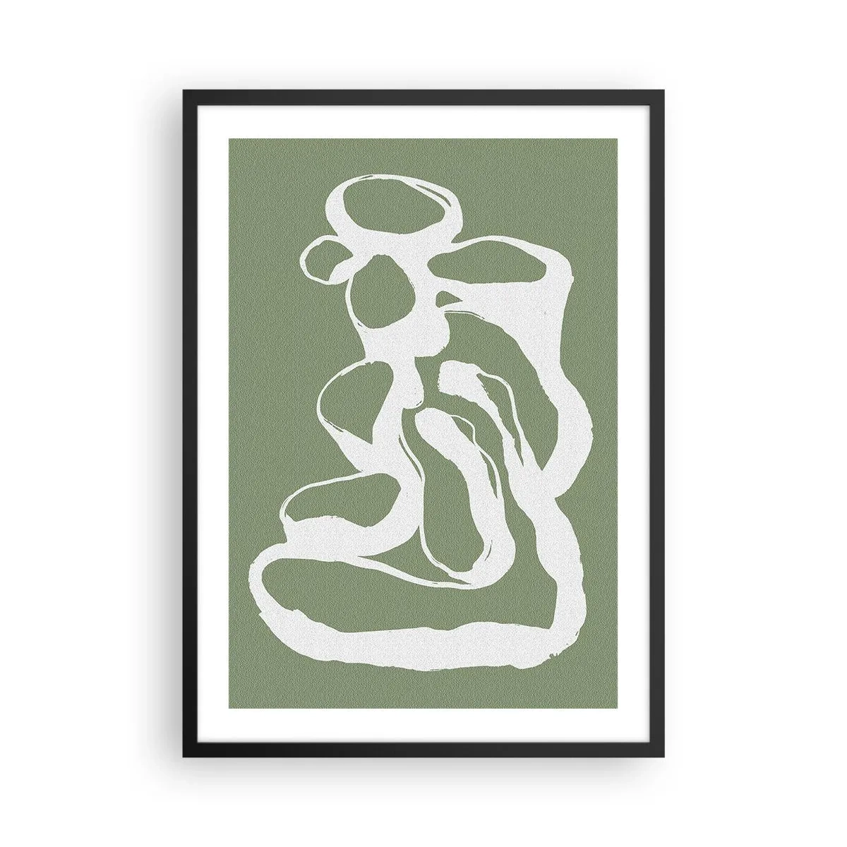 Affiche dans un cadre noir - Poster - Composition abstraite blanche sur fond vert - 50x70cm - L'appel de l'espace - Décoration murale moderne pour le salon et la chambre ARTTOR