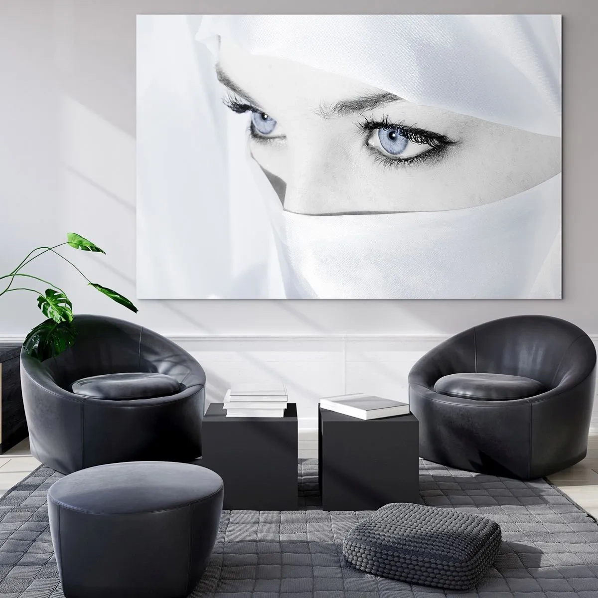 Impression sur verre - Image sur verre - Un portrait subtil avec des yeux bleus expressifs - 100x70cm - Directement des mille et une nuits - Décoration murale moderne pour le salon et la chambre ARTTOR