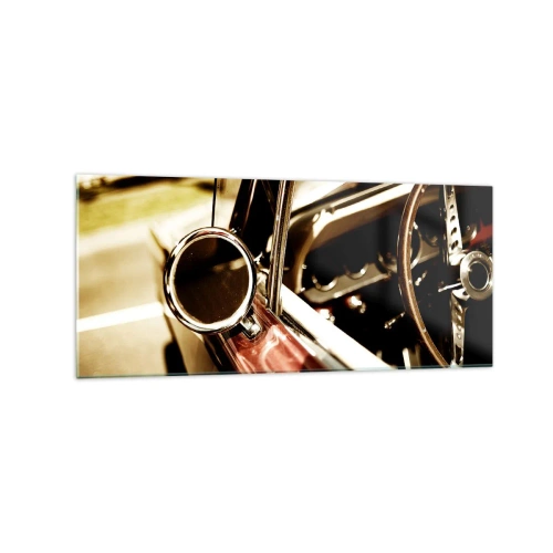 Impression sur verre - Image sur verre - Gros plan du miroir et de l'intérieur d'une voiture rétro classique - 120x50cm - Auto avec une âme - Décoration murale moderne pour le salon et la chambre ARTTOR