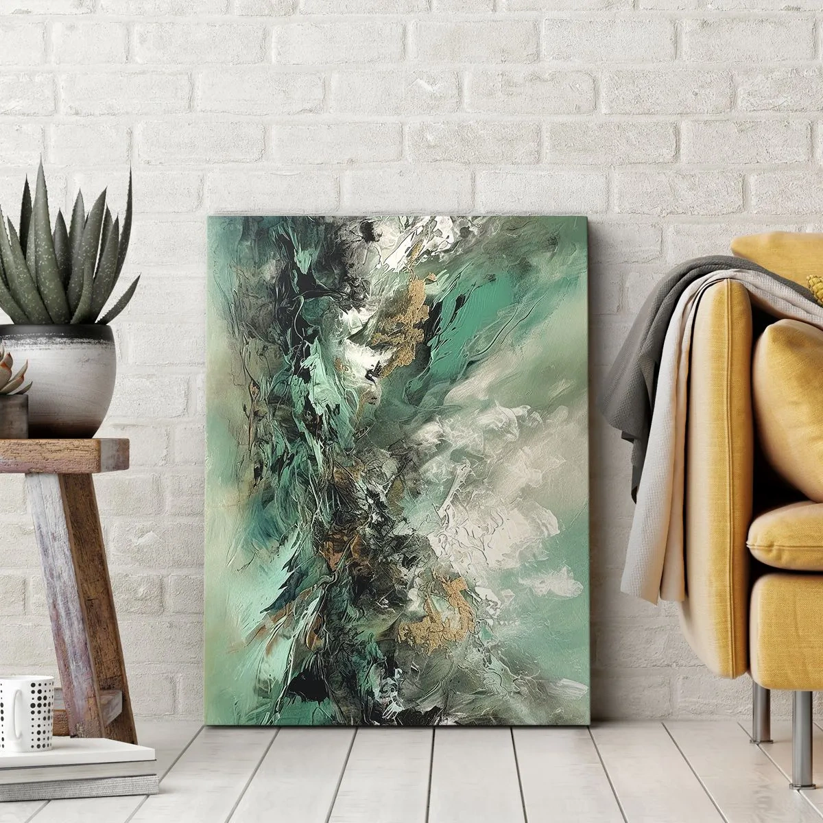 Impression sur toile - Image sur toile - Ressac émeraude et noir - 55x100 cm