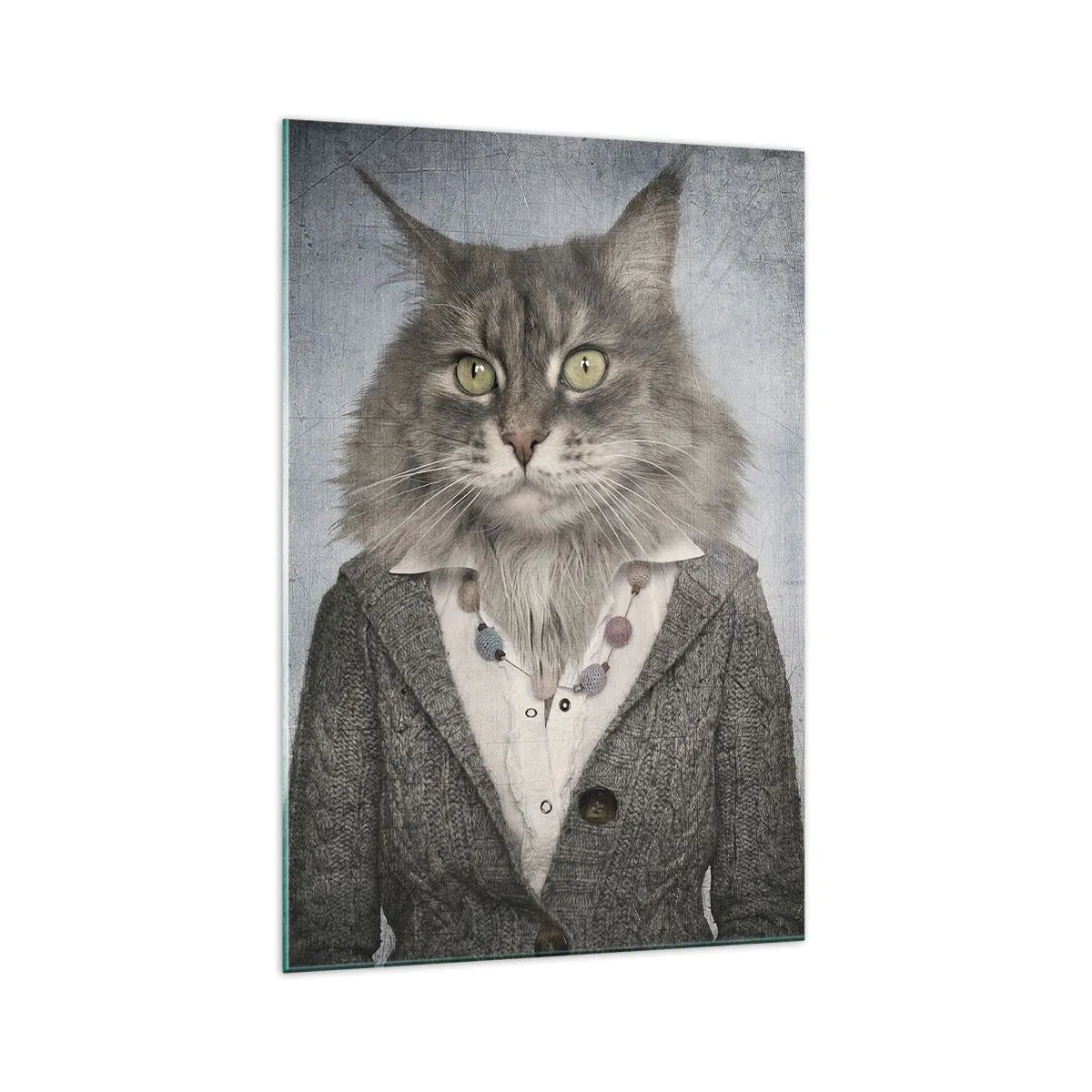 Impression sur verre - Image sur verre - Un triptyque avec des figures animales en vêtements élégants sur un fond stylisé - 70x100cm - La fourrure revient à la mode - Décoration murale moderne pour le salon et la chambre ARTTOR