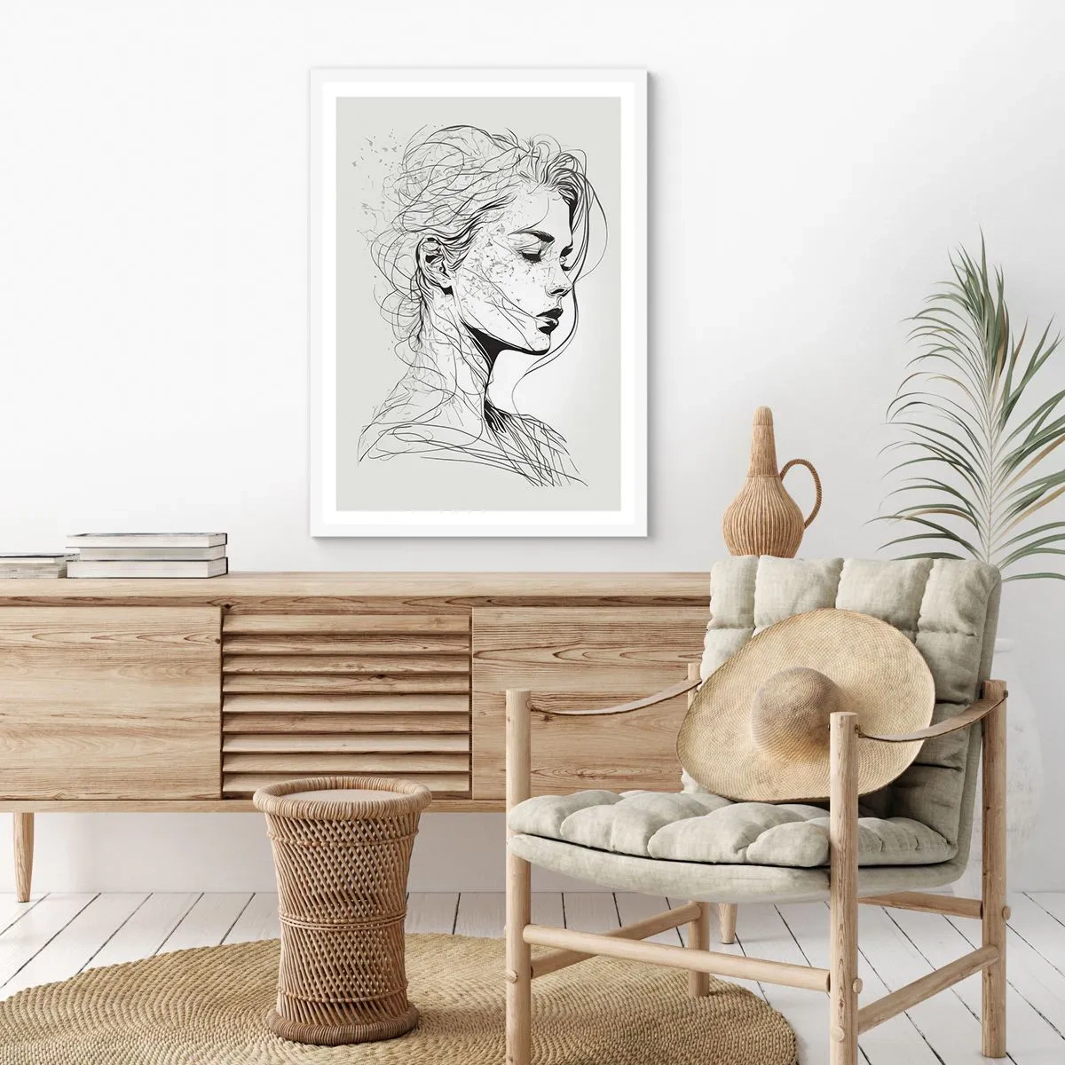 Affiche dans un cadre blanc - Poster - Portrait en pensée - 70x100 cm